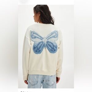 Free People x Tricia Fix Indigo Butterfly Crew | M | Designer Collab